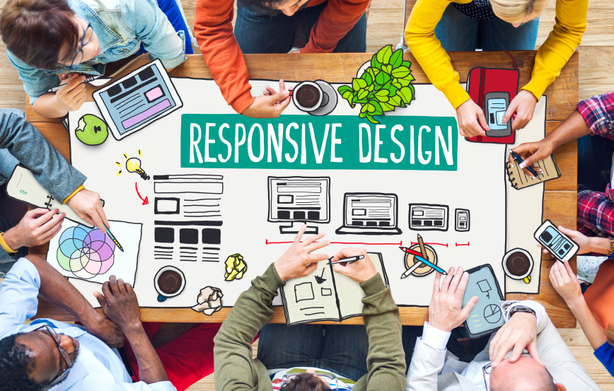 Diverse People Working and Responsive Design Concept